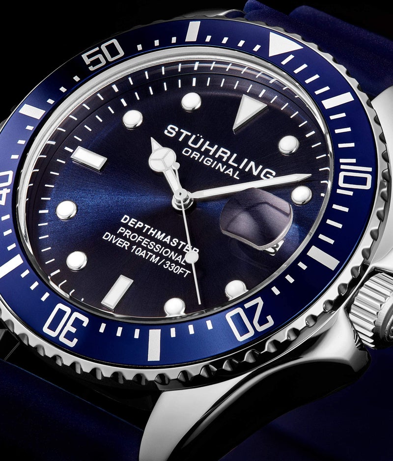 Stuhrling Original Men's Watch Dive Watch Silver 42 MM Case with Screw Down Crown Rubber Strap Water Resistant to 330 FT - Image 3